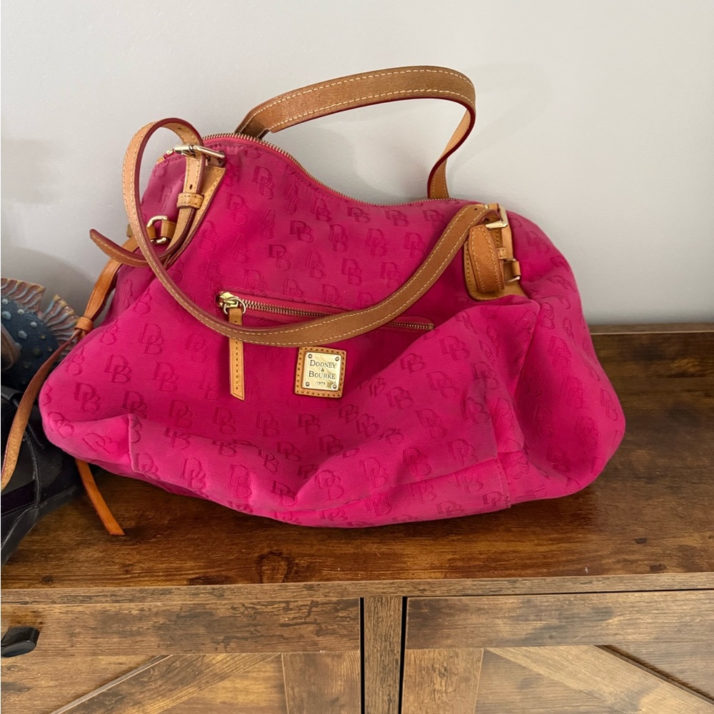 Dooney & Bourke Pink Tan Shoulder Bag with Gold Accents